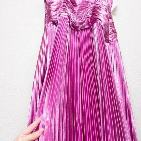 NWT AiiFOS Vera Pleated Metallic Gown 8 Pink Magenta Plisse Ruched Slit Formal - Picture 10 of 14